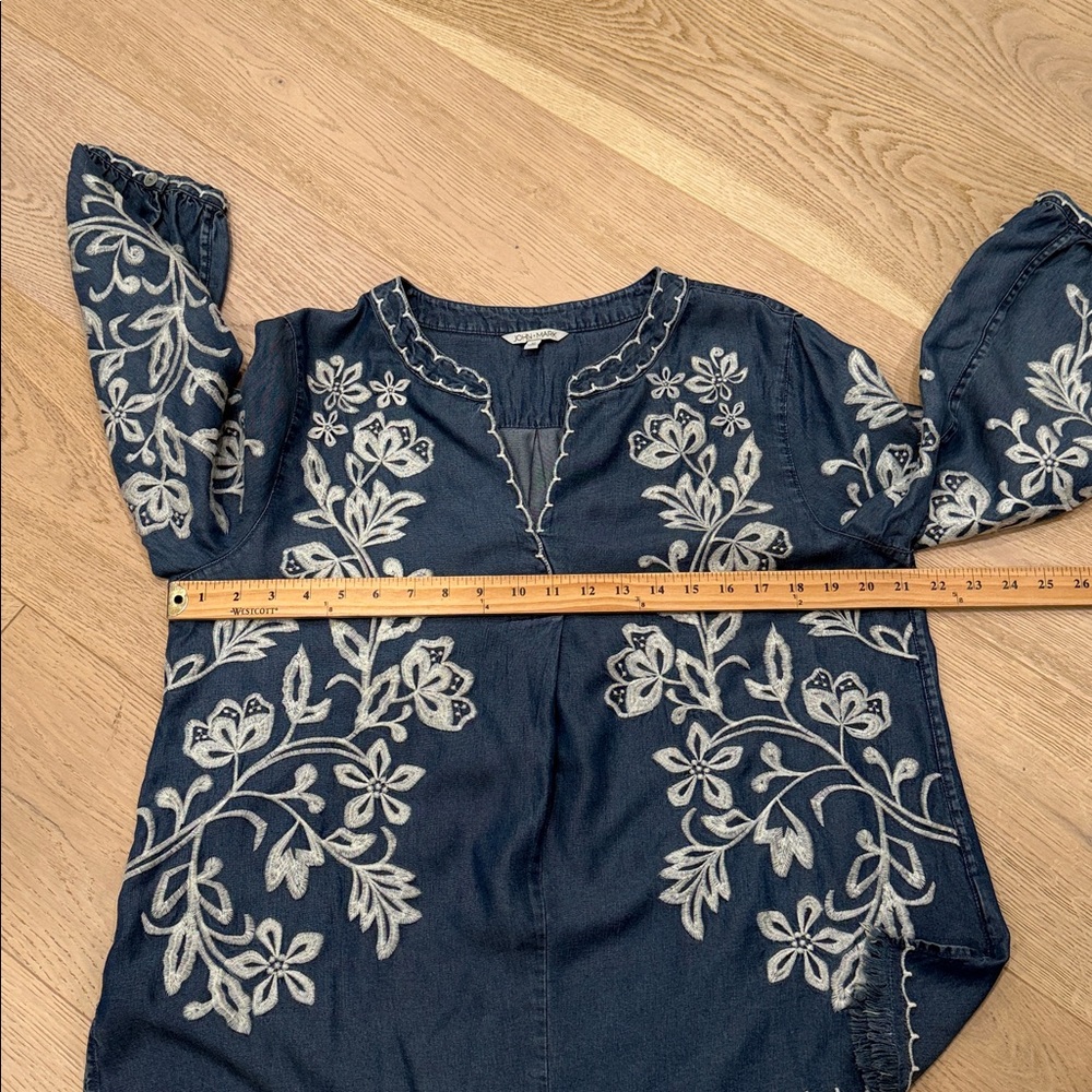 John Mark Allover Embroidered Pullover Top - Plus - Indigo Boho Casual - Picture 6 of 8